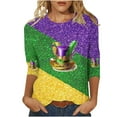 thumbnail image 2 of Mifsaly Plus Size Mardi Gras Shirts for Women 3/4 Sleeve Sequin Print Tops Carnival Mask Graphic Color Block Funny Party Glitter T-Shirts Festival Casual Loose Fit Shirts XL, 2 of 5