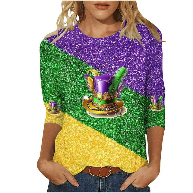 COM1950s T-Shirts pour Femmes, Chandails pour Femmes, T-Shirt Imprimé de Carnaval pour Femmes, Coupe Ample Décontractée, Col Rond, Chandail à Manches 3/4, Manches pour Femmes, T-Shirts pour Femmes