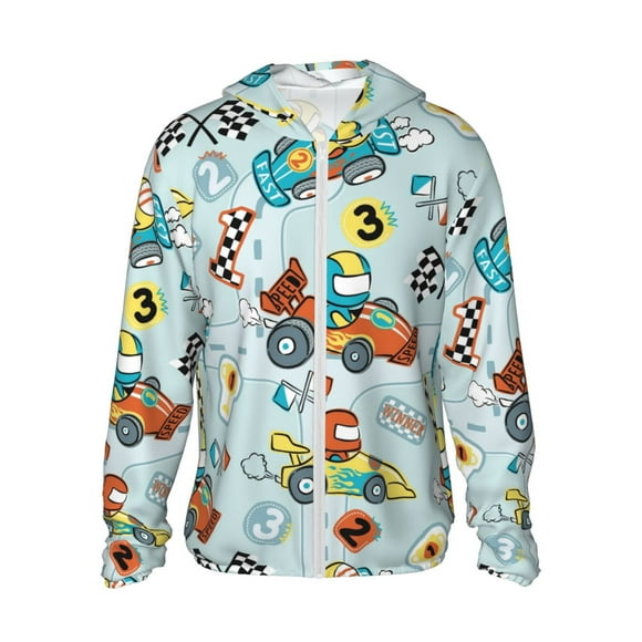 Fotbe Cartoon Car Racing Chaqueta con Protección Solar UPF 50+ para Hombre y Mujer, Camisa con Capucha y Bolsillos-X-Large