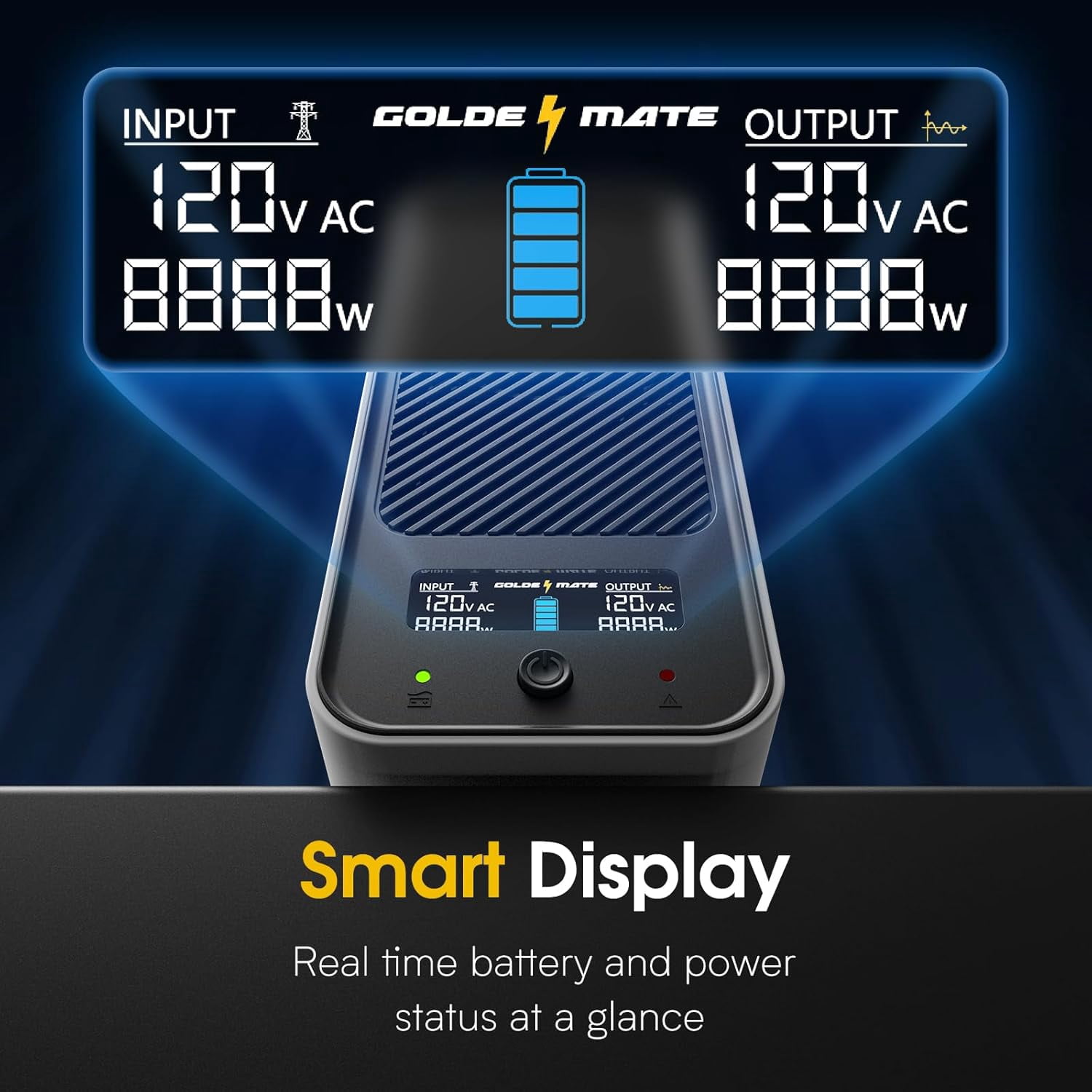 GOLDENMATE 1000VA/800W Lithium UPS Battery Backup and Surge Protector with Pure Sine Wave, Communication Port, 8 Outlets and LCD Display
