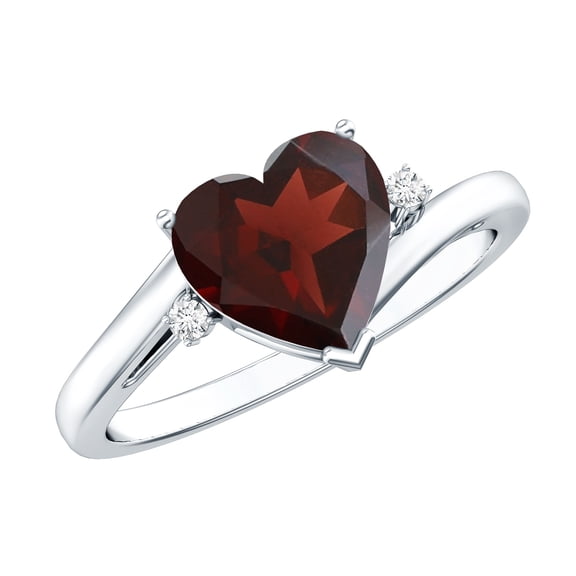 Rosec Jewels Heart Garnet Solitaire Promise Ring with Diamond, Minimal Heart Ring - 6 mm, 925 Sterling Silver, US 4.00
