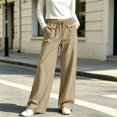 thumbnail image 2 of Njagoc3 Linen Pants Women | Drawstring Waist Relaxed Trousers with Large Front Pockets | Loose Fit for Fall Casual Daily Wear & Travel Activities，Khaki，L, 2 of 6