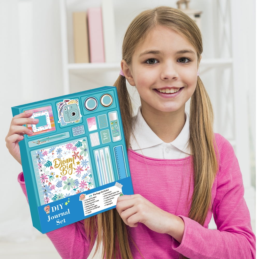 DIY Journal Kit for Girls - 48pcs DIY Journal Set for Tween & Teen Girls, Scrapbook & Diary Supplies Set, Cute Journaling Art Crafts for Kids, Cool Birthday Gifts for Teen Girls,Blue