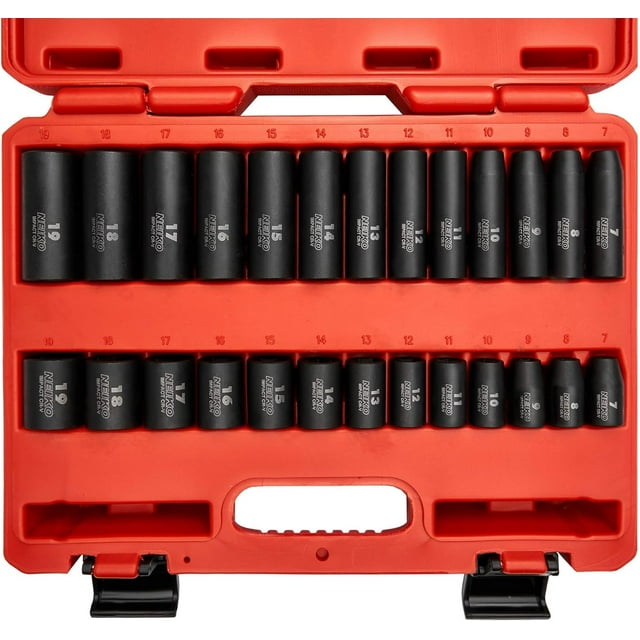 Juego de enchufes NEIKO 02433A Drive de 3/8 pulgadas estándar y profundo, 26 piezas