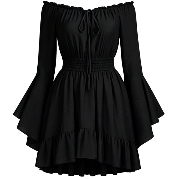 Kinrui Women's Renaissance Fairy Dress Off Shoulder Corset Dresses Gothic Bell Sleeve Flowy Pirate Peasant Dress Black 2XL