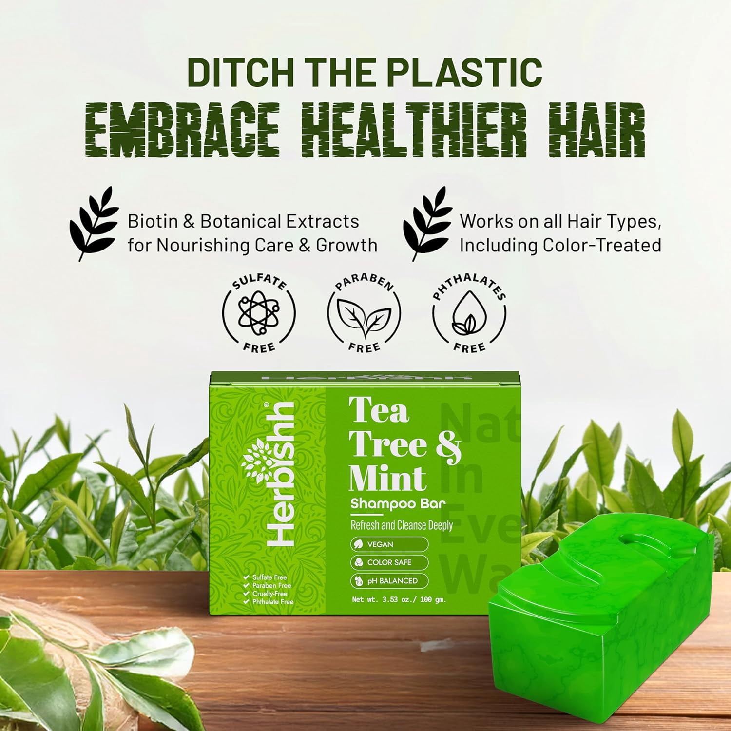 (6 pack) Herbishh Tea Tree & Mint Shampoo Bar – Tea Tree Oil Soap Bar for Oily Hair & Scalp Cleanse – Solid Travel Size Shampoo for Men & Women – Minty Deep Cleansing, 3.53 oz