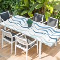 thumbnail image 2 of Blue Stripes Table Cloths for 8 Foot Rectangle Tables, Modern Gradient Abstract Ocean Waves Lines Patio Waterproof Elastic Fitted Tablecloths, Washable Rectangular Table Cover for Camping, 2 of 8