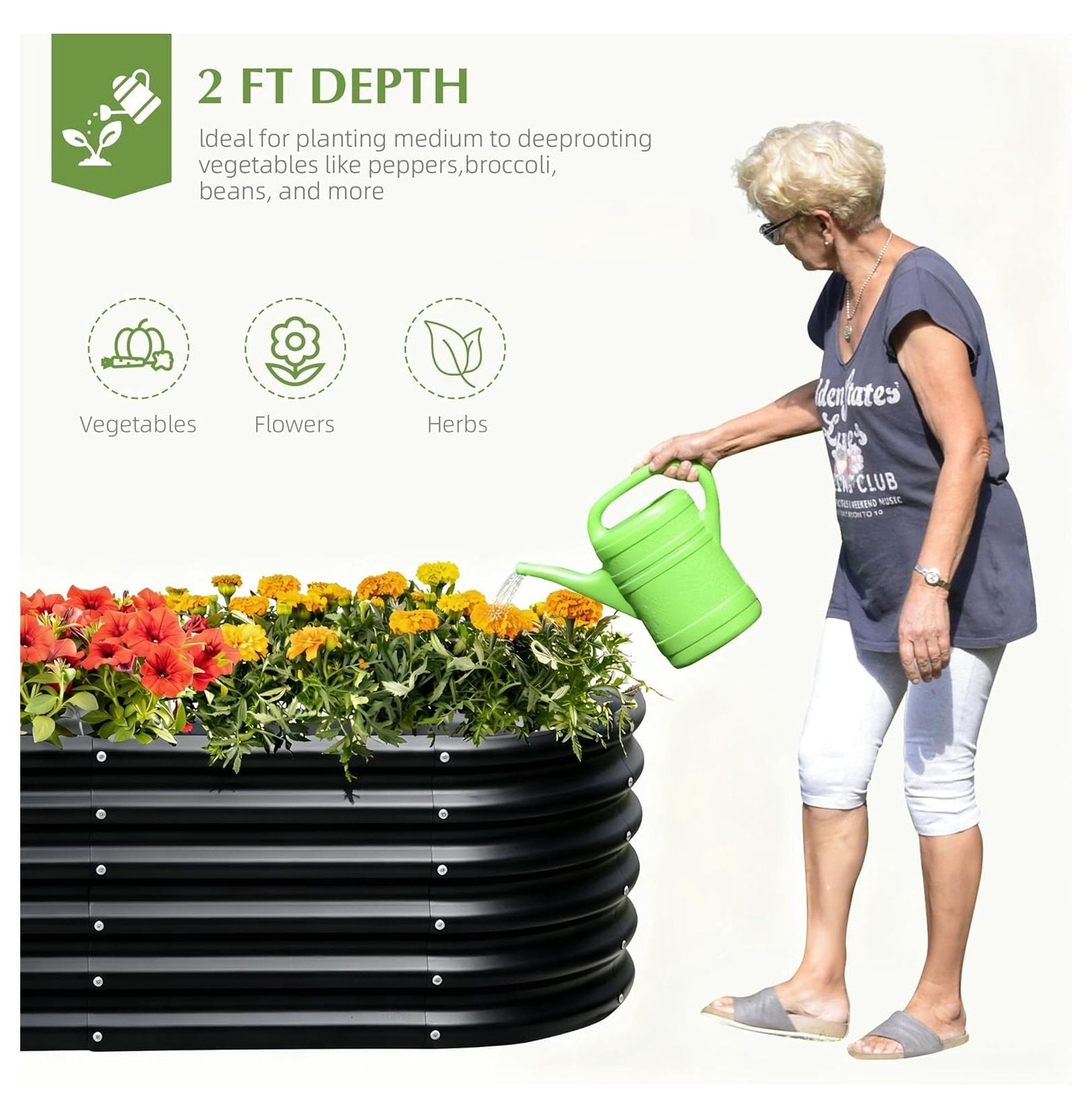 Galvanized Raised Garden Bed, Outdoor Planter Bed, Metal Planter Box for Gardening and Planting,8x2x1.5ft, Light Green
