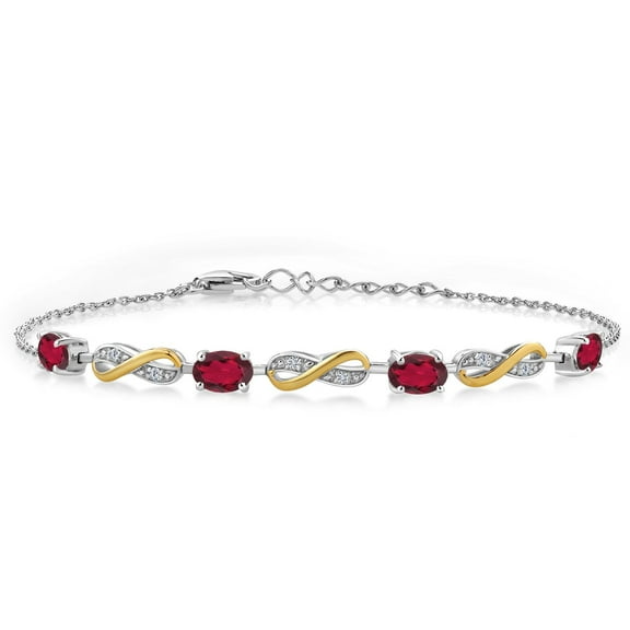 Gem Stone King 2.05 Ct Oval Red Mystic Topaz 925 Silver and 10K Yellow Gold Lab Grown Diamond Infinity Bracelet for Women Mother's Mom Wife Her, Fully Adjustable up to 7.5 inch)