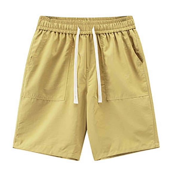 Ahabrexf Men's Cargo Shorts Casual Pants Polyester Elastic Waist Zipper Pockets Solid Summer Beach