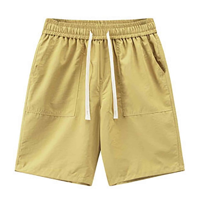 Ceisia Men's Cargo Shorts Large Pockets Elastic Waist Drawstring Jogger For Camping Hiking Yellow XXL Gift