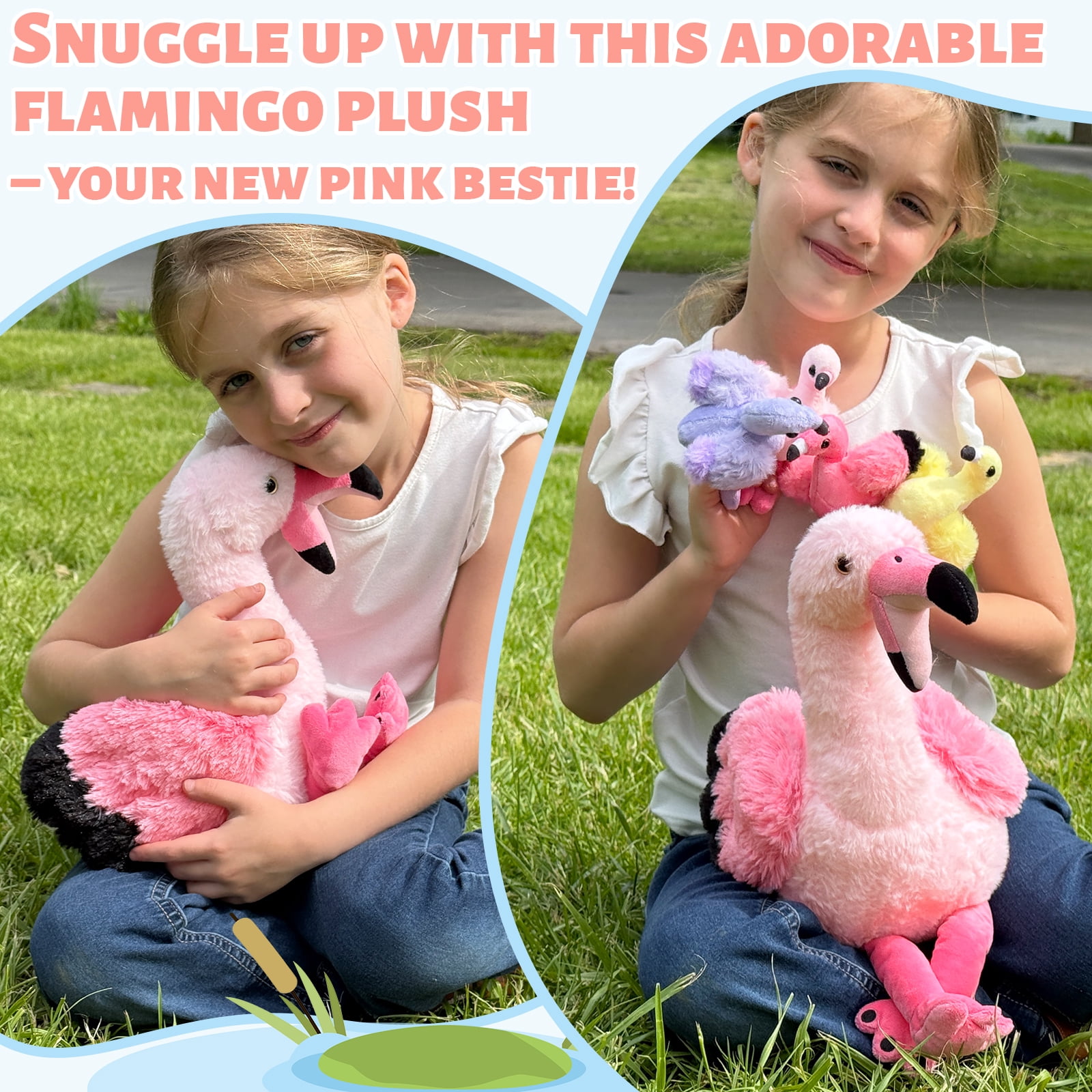 MorisMos 17.7'' Plush Flamingo Stuffed Animals with 4 Baby Flamingo Toy