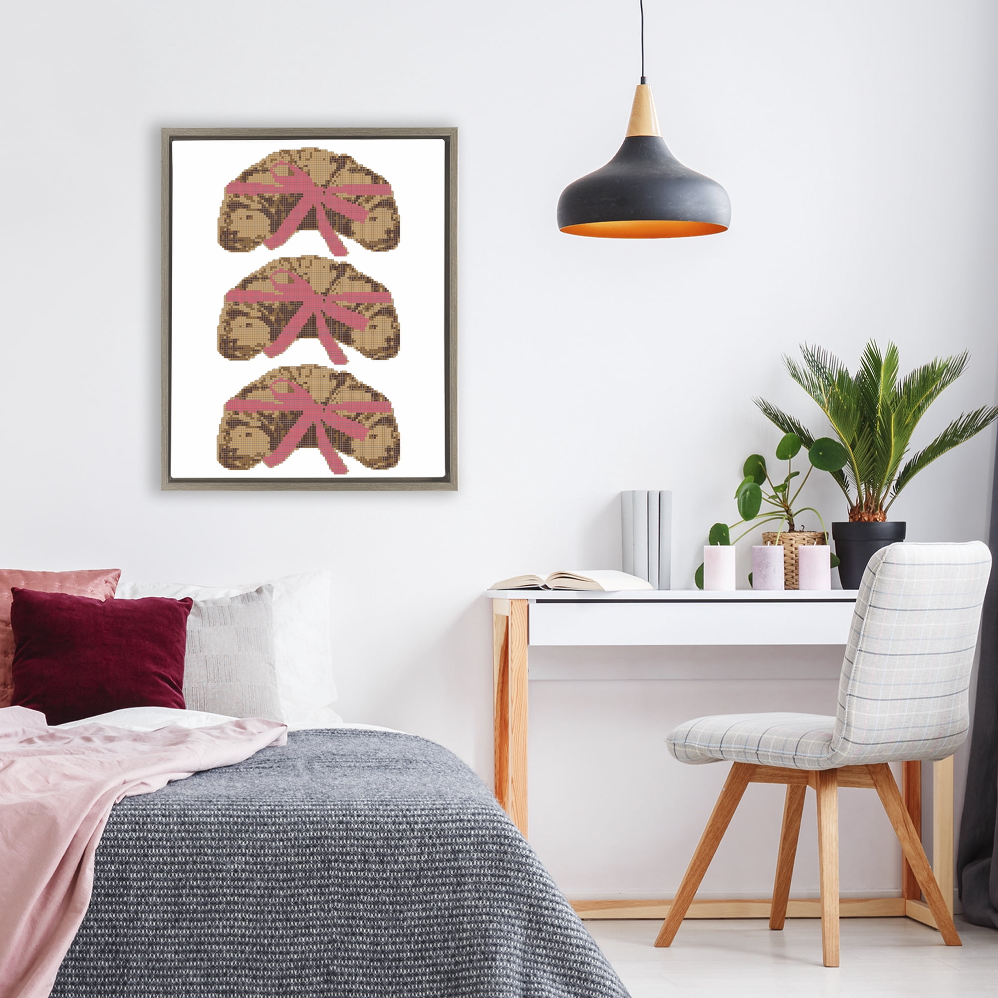 Stupell Industries Trio of Ribbon Croissants Brown Framed Floater Canvas Wall Art, design by Lil' Rue