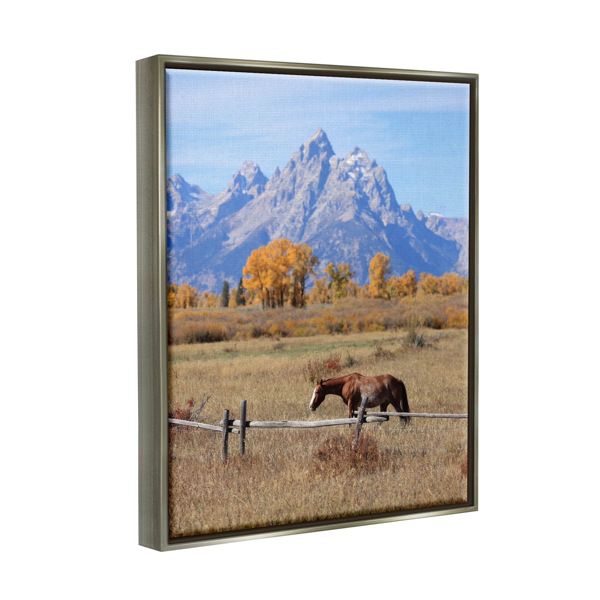 Stupell Industries Mountain Nature Horse Landscape Photography Gray Floater Framed Canvas Art Print Wall Art, 25 x 31