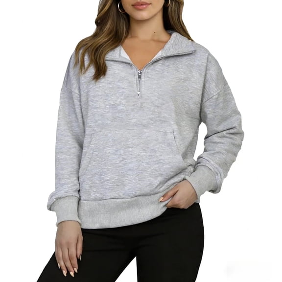 Womens Sweatshirts Quarter Zip Cropped Pullover Y2k Fleece Fall Fashion Tops Outfits
