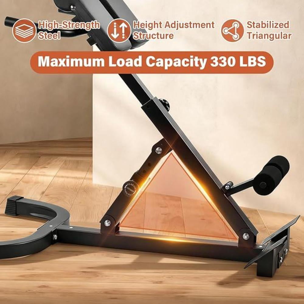 Roman Chair, Back Extension Bench Machine, Angle & Height Duals Adjustable Hyperextension Bench, 330 Lbs Weight Capacity, Back Exercise Equipment, Foldable For Home Gym, Men Women, Full Body