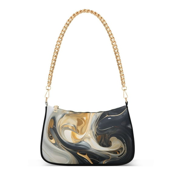 Womens Chain Shoulder Bag Marble Black and White Classic Tote Handbags Fashion Clutch Hobo Purse with Zipper for Travel Casual