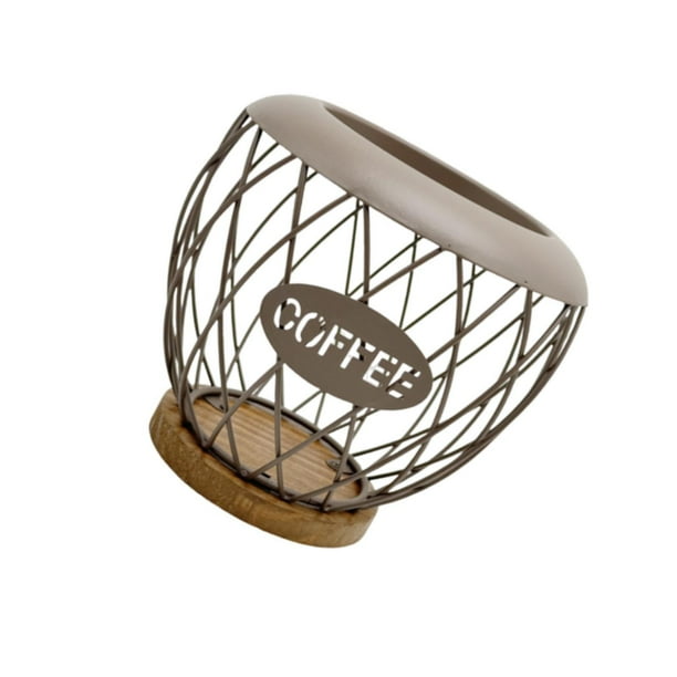 Soporte para cápsulas de café, soporte para cápsulas de espresso, accesorios de barra de metal con base de madera marrón