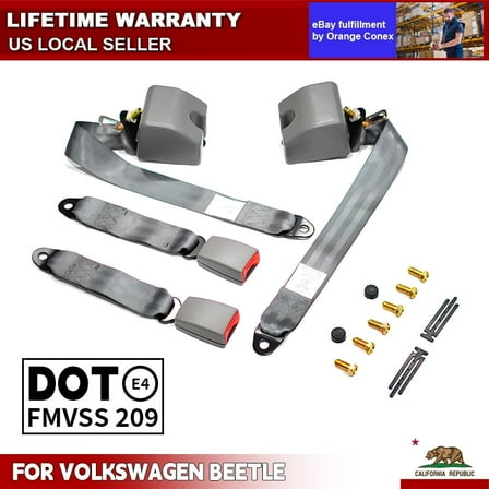 Celepoir 2 Set 3 Ponit PT Seat Belts For Volkswagen Beetle 1950-2019 DOT FMVSS209 Safety Belt Adjustable Retractable Lap Pads