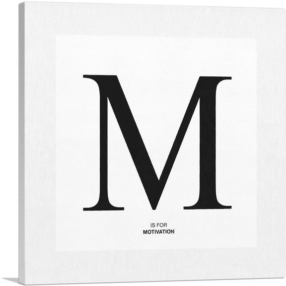 ARTCANVAS Modern Black and White Gray Serif Alphabet Letter M Canvas Art Print - Size: 12" x 12" (1.50" Deep)