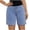 Blue, variant on Womens Summer Casual Loose Beach Shorts Elastic Waist Straight Wide Leg Jean Shorts with Pockets