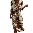 thumbnail image 2 of VBVC Women's and Women's Plus 3/4 Sleeve Midi Dress, Summer Casual Crew Neck Dress For Women, Ladies' Loose Fit Floral Dress with Pockets,Coffee,S-5XL, 2 of 8