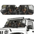 thumbnail image 2 of Uorisanigo Windshield Sunshade Compatible with Wrangler JK JKU TJ Car Sun Shade Sun Visor Protector for Wrangler 1997-2018 Blocks UV Rays and Keep Vehicle Cool (Dachshund Family Driving), 2 of 7