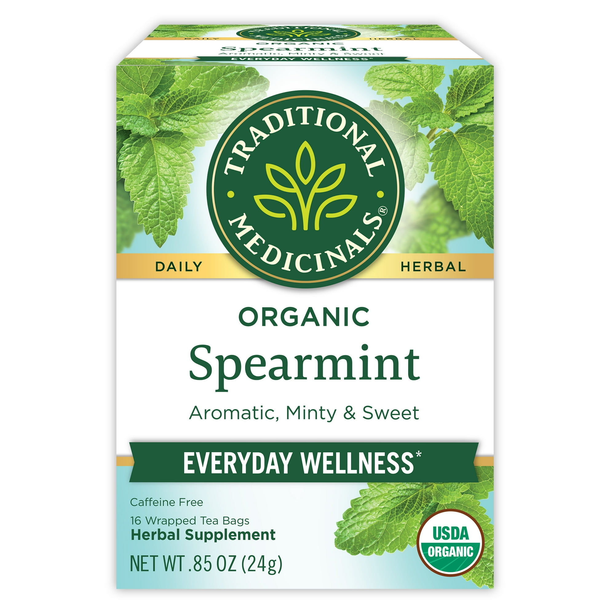 Traditional Medicinals Spearmint Herbal Tea Bags, Caffeine Free, 16 Count