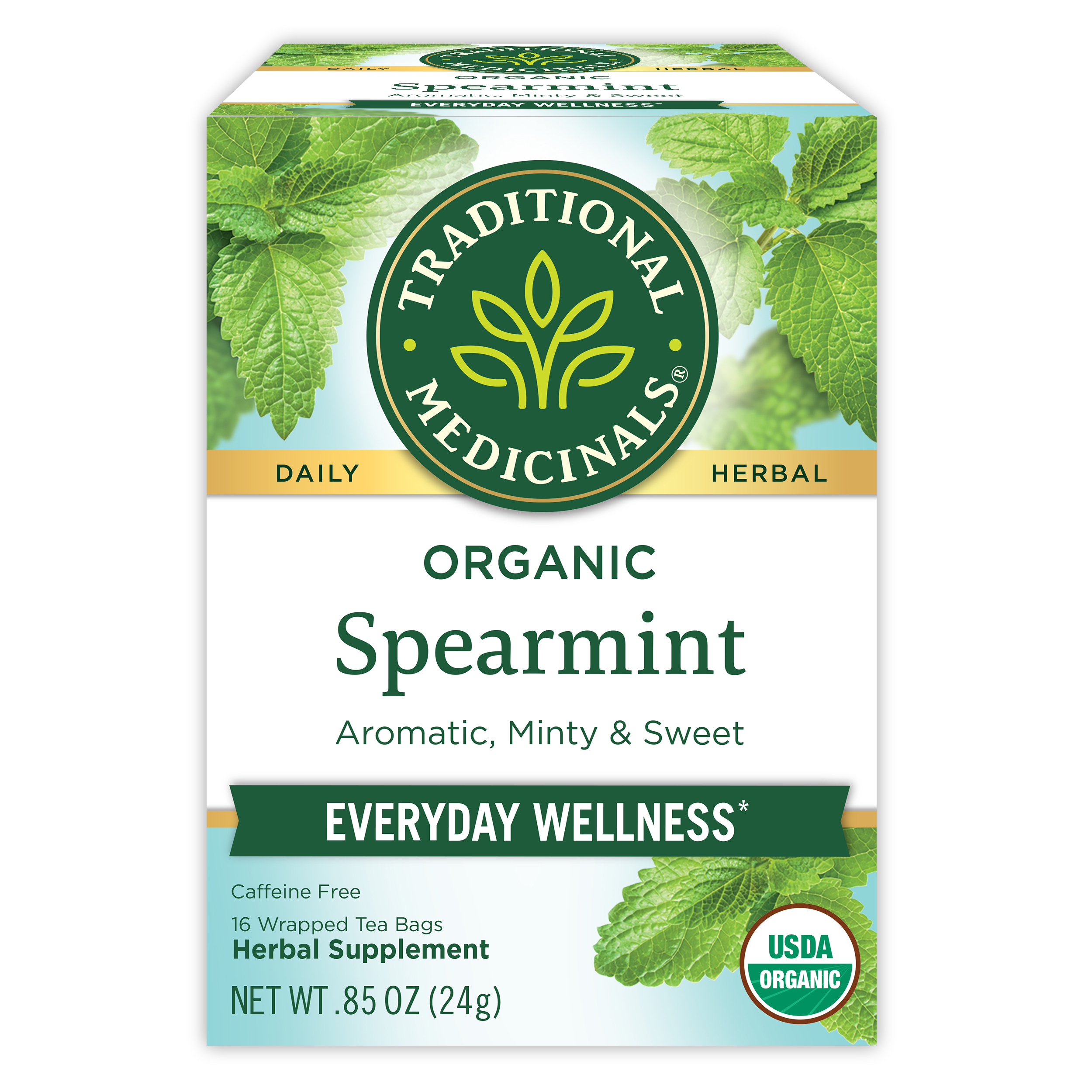Traditional Medicinals Spearmint Herbal Tea Bags, Caffeine Free, 16 Count