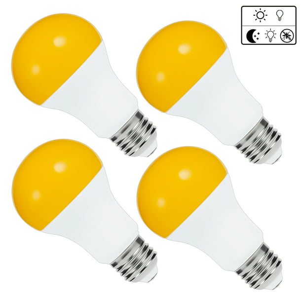 Yellow LED Bug Light Bulb, Amber Yellow Bug Outdoor Porch Lights, A19 Dusk to Dawn Light 40W Security Auto On/Off LED Bulb, 500LM, 4 Pack - Walmart.com
