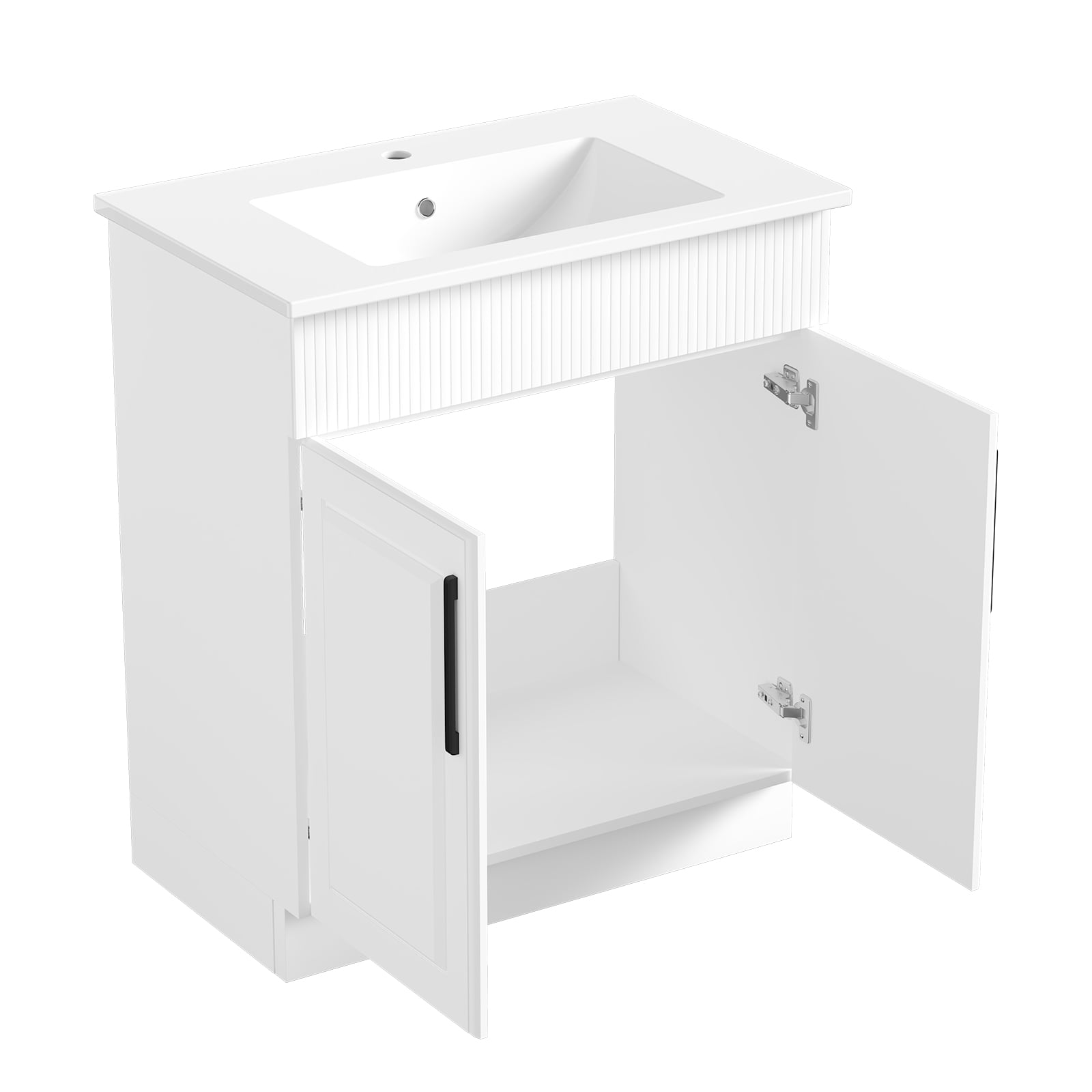 DodreHome 30" Bathroom Vanity with Sink, Freestanding Modern Cabinet with 2 Soft-Closing Doors, Wave-Pattern Fluted Design, White