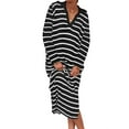 thumbnail image 3 of Womens Striped Sweater Dress Fall Chunky Knit V Neck Collared Long Sleeve Slit Loose Midi Dresses Black XL, 3 of 8
