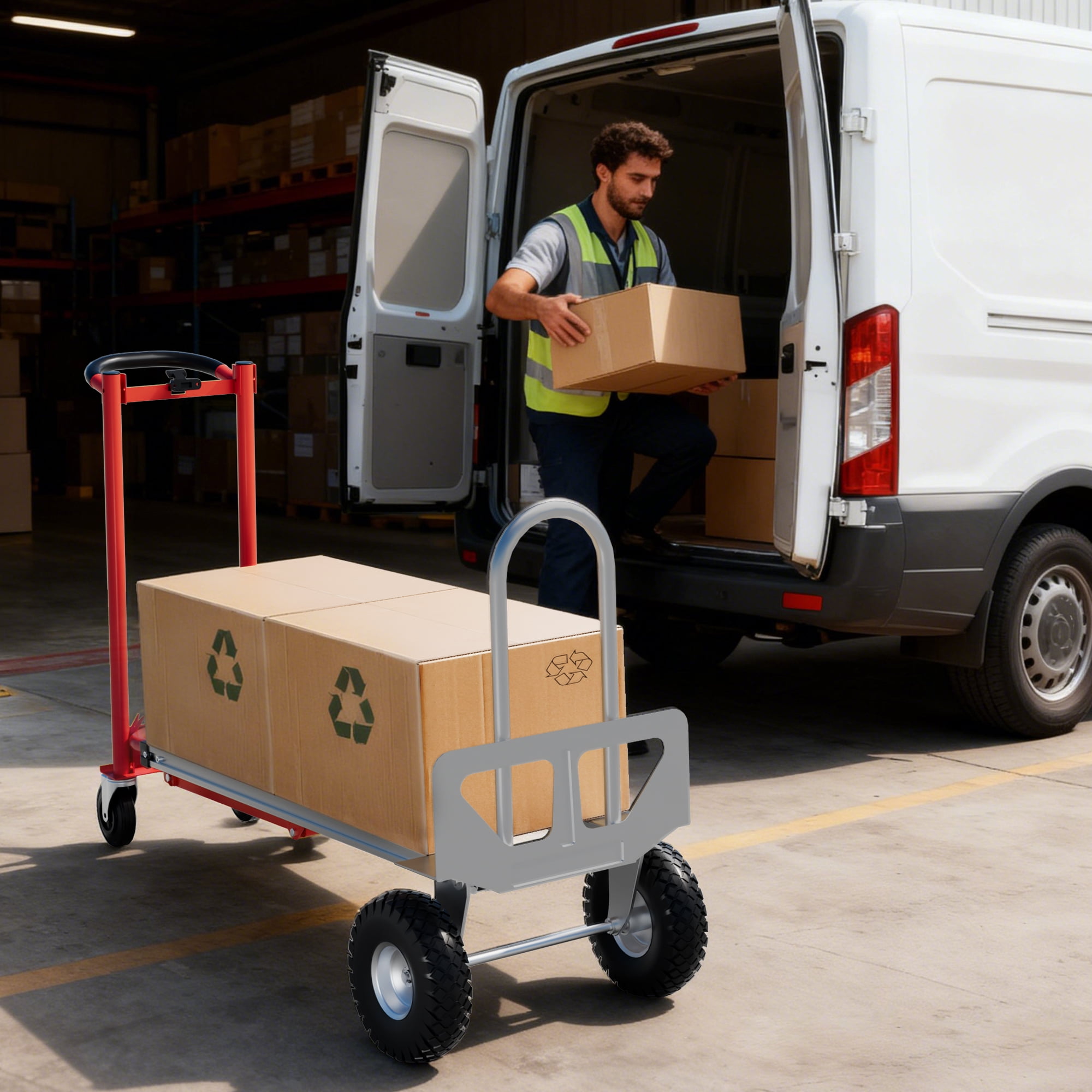 Mescukay 3 in 1 Folding Hand Truck, Heavy Duty Convertible Dolly with Wheels and Elastic Straps, Portable Collapsible Cart for Moving Home, Office, Warehouse, Supermarket