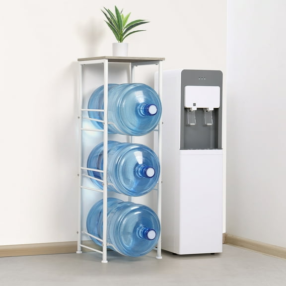 White 3-Tier Water Jug Storage Rack with Top Shelf, Freestanding Water Bottle Holder Organizer for Home, Office
