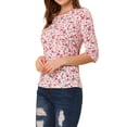 thumbnail image 1 of Disfraz de Día de San Patricio para mujer Mangas en el codo Top Cuello redondo Camiseta ajustada Camiseta estampada informal Blanco-floral M, 1 of 6