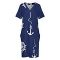 thumbnail image 4 of l Patrón - Vestido holgado con bolsillos, anclas y volantes en azul marino y blanco, vestido para mujer, vestidos de baile, ropa de mujer, 4 of 7