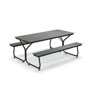 Kepooman Patio Furniture Set, 6 Feet Outdoor Picnic Table Bench Set for 6-8 People-Gray, Patio Bistro Set, All-Weather Wicker Conversation Set