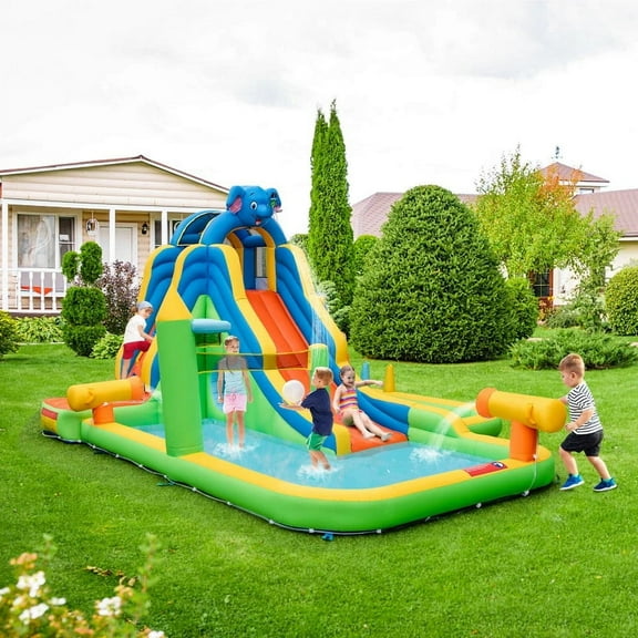 Auranook Inflatable Water Slide Giant Water Park for Kids Backyard Fun with 735W Blower