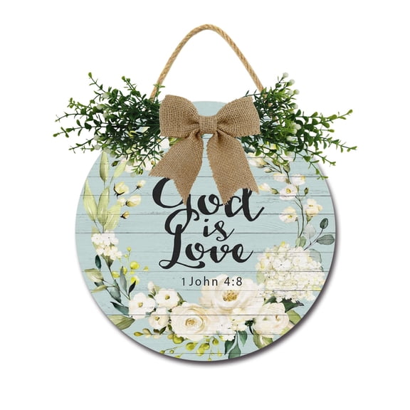 God Is Love Front Door,Horizontal Round Door Wreaths,Housewarming Gift Farmhouse Wood Door Hanger for Home Decor Indoor and Outdoor, Classroom, Yard, Porch Décor