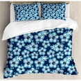 thumbnail image 3 of Ambesonne Hibiscus Hawaiian Tropical Island Flowers Petals and Buds Leaves Art Print Duvet Cover Set, 3 of 3