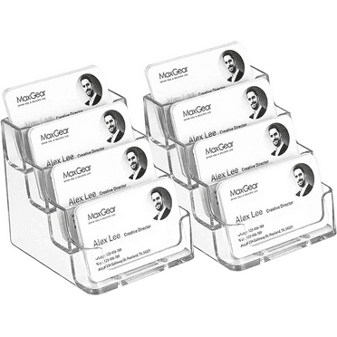 MaxGear 2-Pack Acrylic Clear Business Card Holder 4 Pockets, Business Card Stand for Desk or Counter