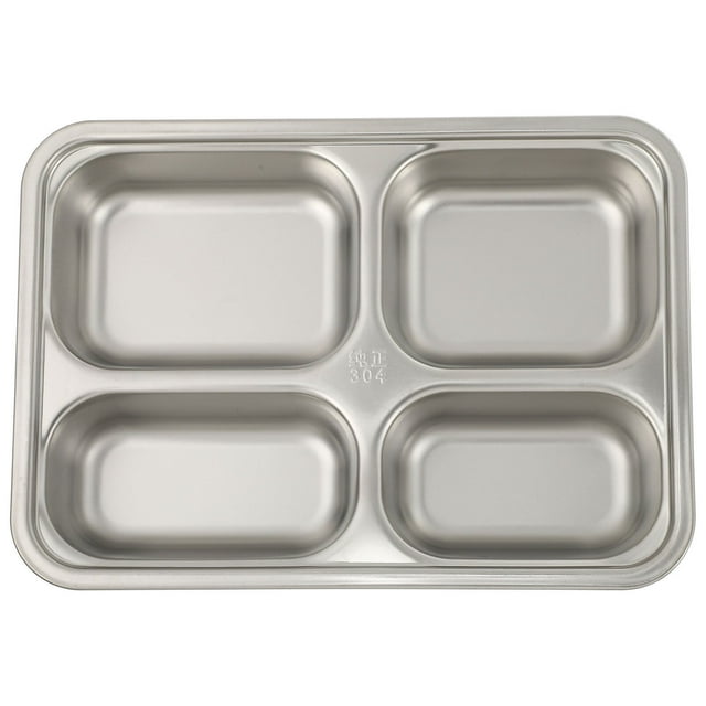 1Pc Stainless Steel Divided Plate Rectangular 4 Sections Food Serving Tray