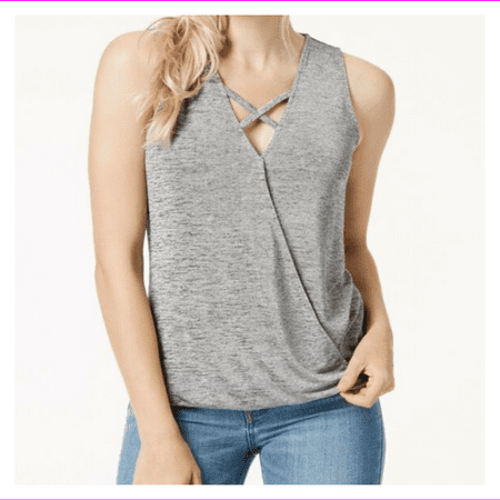 Silver Surplice - Bar III Women's' V-Neck Criss-Cross Surplice Stretch Tank Top