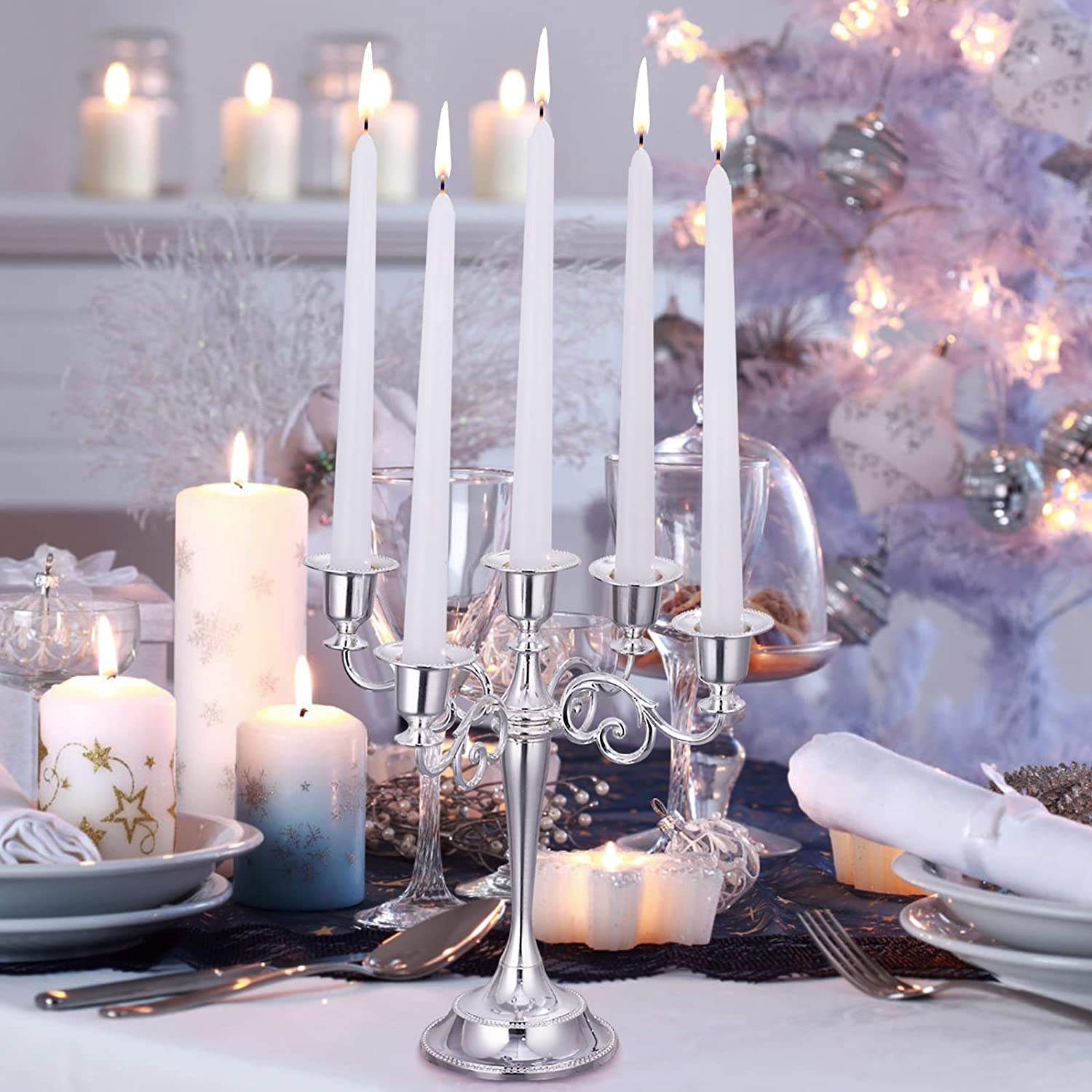 36 Pack Tall White Taper Candles, 10 inch (H) Dripless, Unscented Dinner Candle, Smokeless Taper Candles, Paraffin Wax with Cotton Wicks, 8 Hours Burn Time