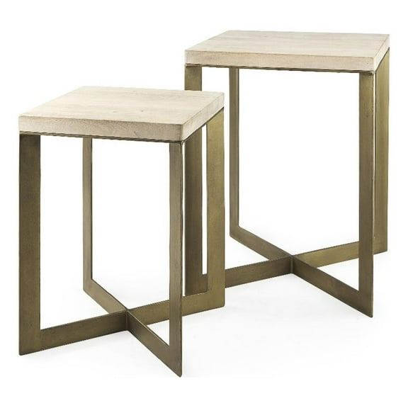 Faye 19L x 19W x 26H Light Brown Wood W/ Gold Metal Base Accent Tables