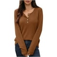 thumbnail image 2 of Lmueinov Womens Tops Waffle Casual Long Sleeve Tunic Tops Curved Hem V Neck Henley Shirts for Women Winter Clothes, 2 of 5