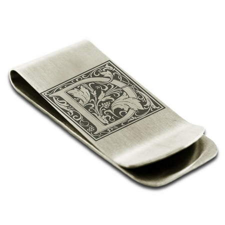 Stainless Steel Letter D Initial Floral Box Monogram Engraved Engraved Money Clip Credit Card (Best Initial Bonus Credit Card)
