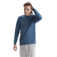 thumbnail image 2 of Hanes Beefy-T Long Sleeve Casual T-Shirt, Crewneck Everyday Casual Tee, Denim Blue, S, 2 of 5