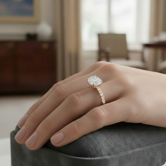 Mauli Jewels 1.75 Carat Oval Moissanite and Natural White Diamond Halo Engagement Ring for Women in 10K Rose Gold, 4-Prong Setting Bridal Wedding Gift