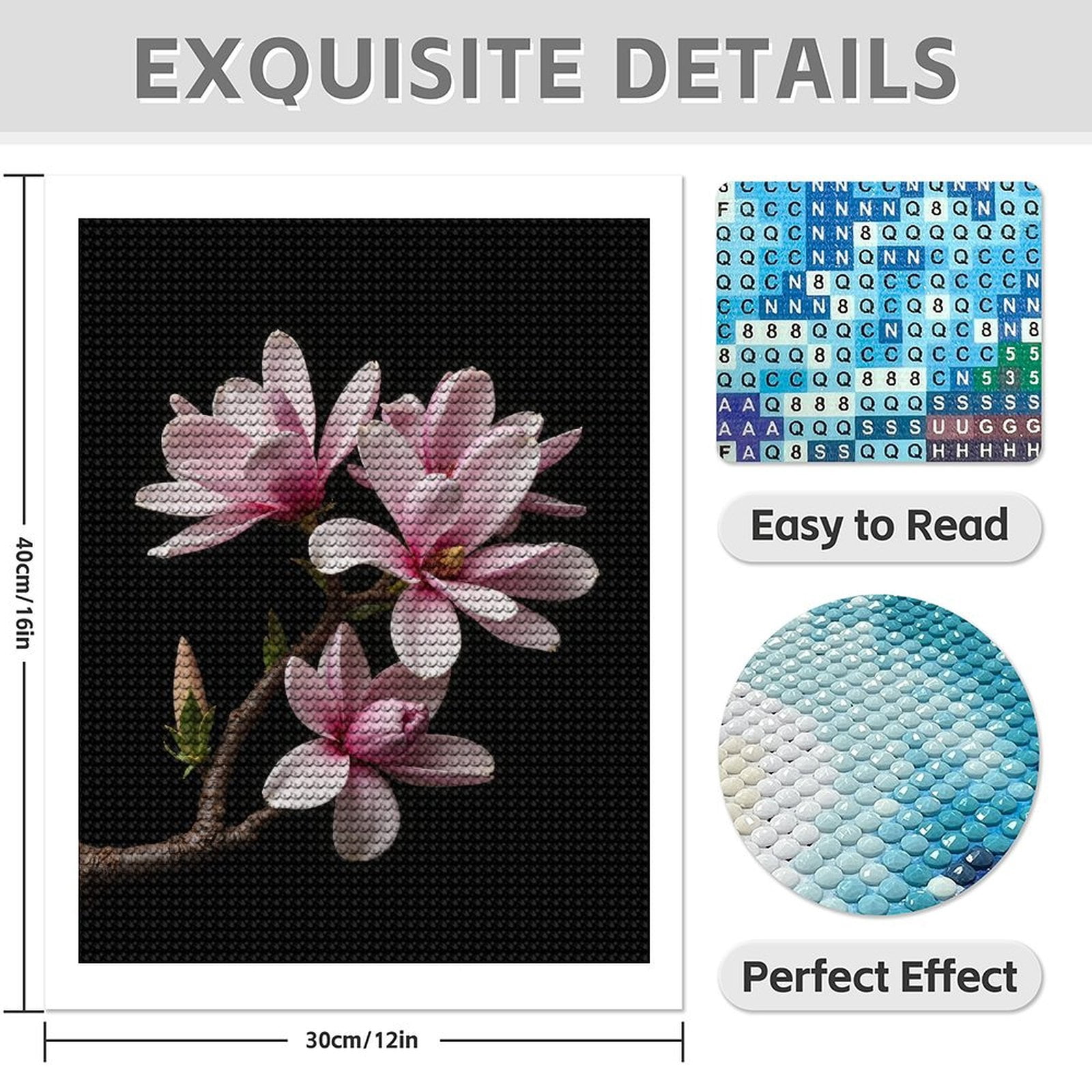 Diamond Art Kit for Adults, Pink Magnolia Blossoms On Branch Diamond Painting for Adults Beginners, 5D DIY Diamond Art Painting Kits, Colorful Diamond Painting Craft for Home Decor 12x16